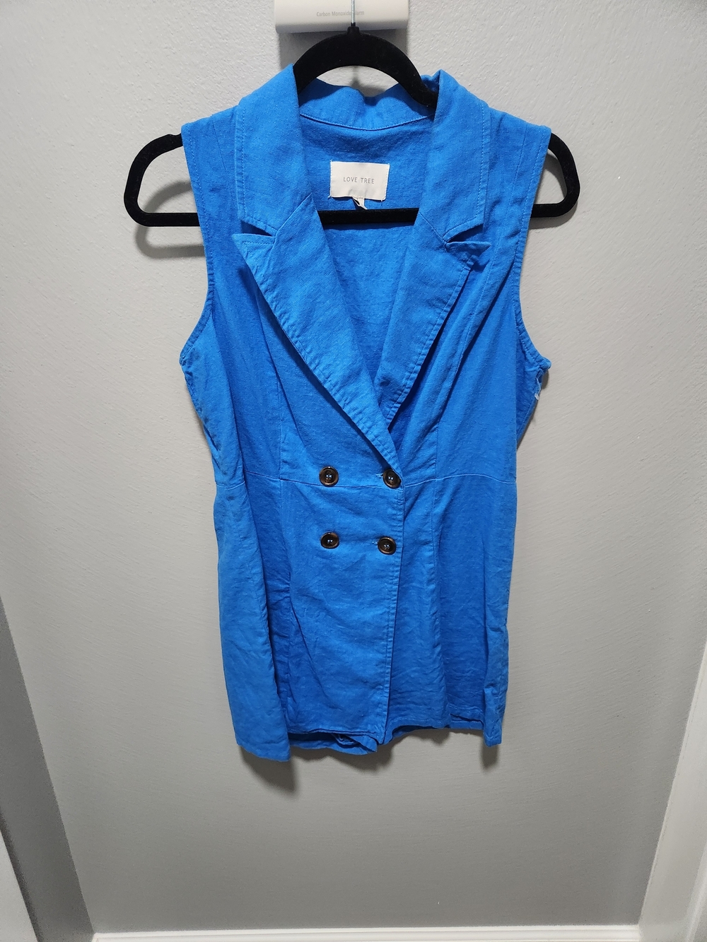 Love Tree Sleeveless Double-Breasted Blue Vest Top